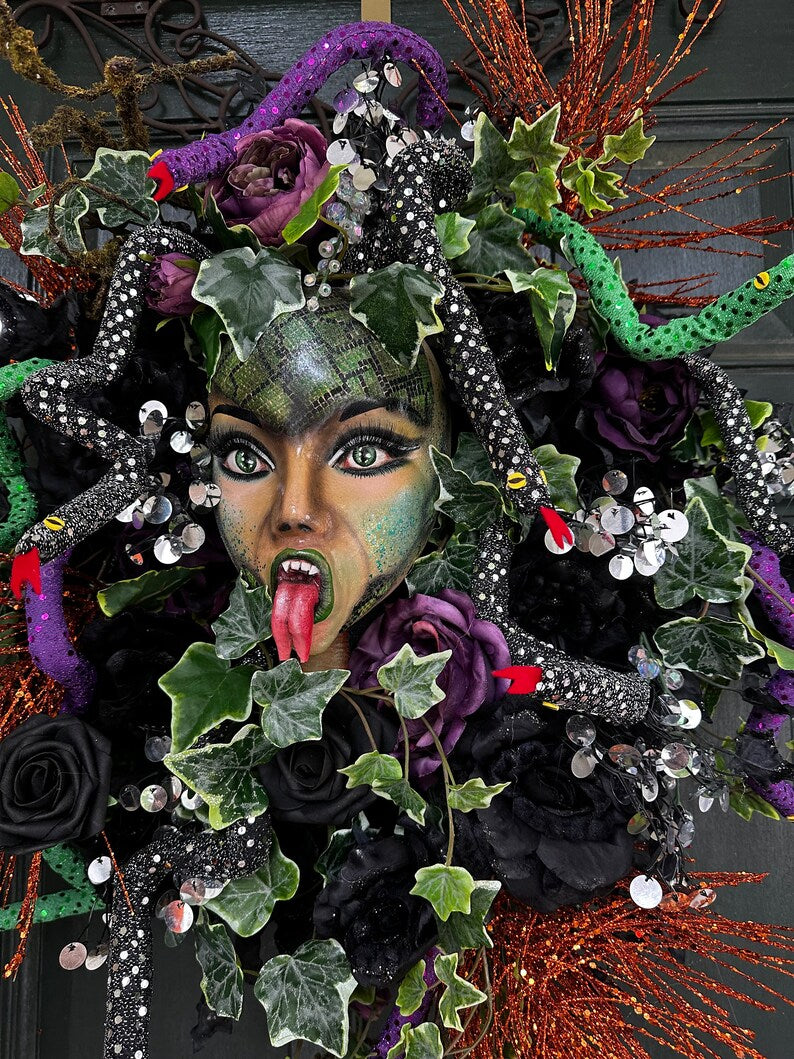 MEDUSA, Halloween wreath, fall wreath, Halloween door hanger, Mythology wreath