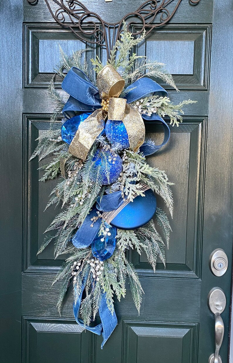 Blue swag, Christmas blue swag, jeweled swag
