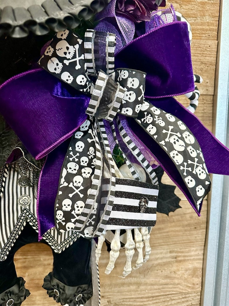 Skeleton Halloween Wreath, Steampunk Wreath, Victorian Halloween Door Decor, Halloween Wreath, Skeleton Wreath, Skeleton Door Decor