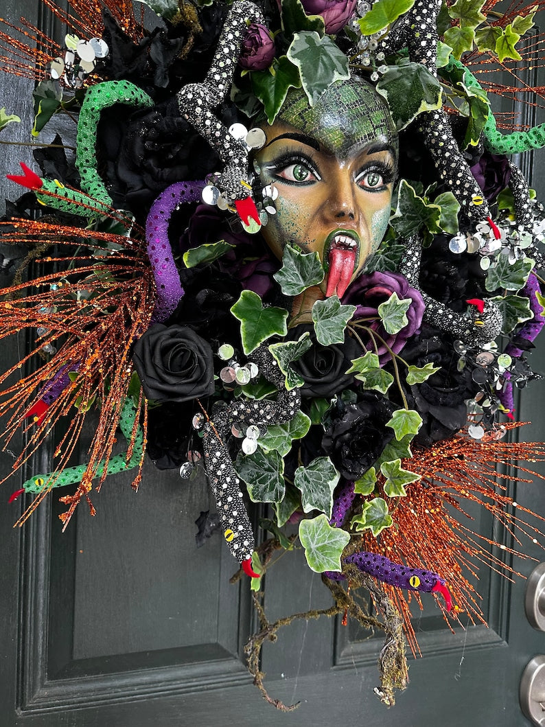 MEDUSA, Halloween wreath, fall wreath, Halloween door hanger, Mythology wreath