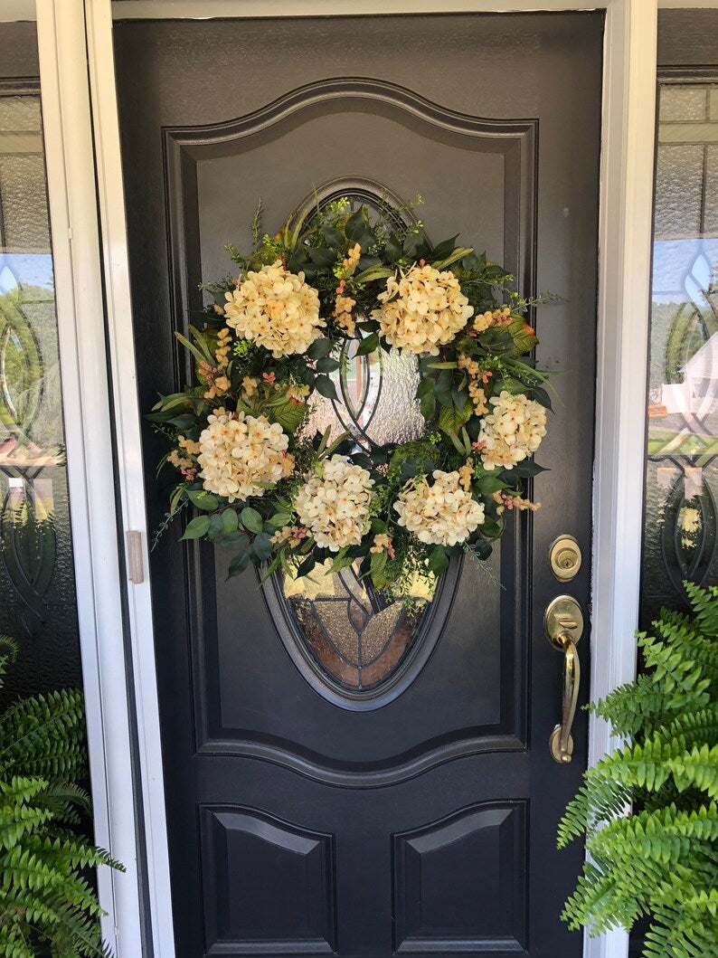 Fall Hydrangea Wreath, elegant fall wreath, large fall wreath, fall porch decor, fall floral wreath, autumn wreath, autumn floral