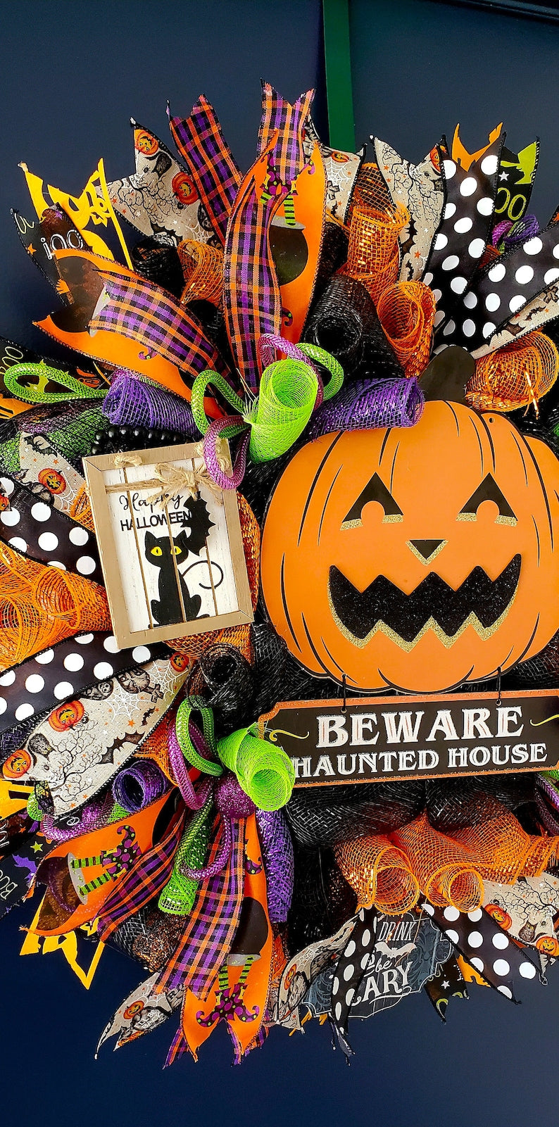 Whimsical Haunted House Halloween Wreath, Pumpkin Wreath, Front Door Halloween wreath