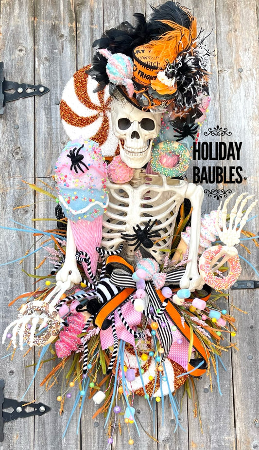 Deluxe Halloween Wreath, Deluxe Skeleton Wreath, Skeleton Wreath, Skeleton Sweet Wreath, Halloween Sweet Wreath, Halloween Decor, Mr. Bones