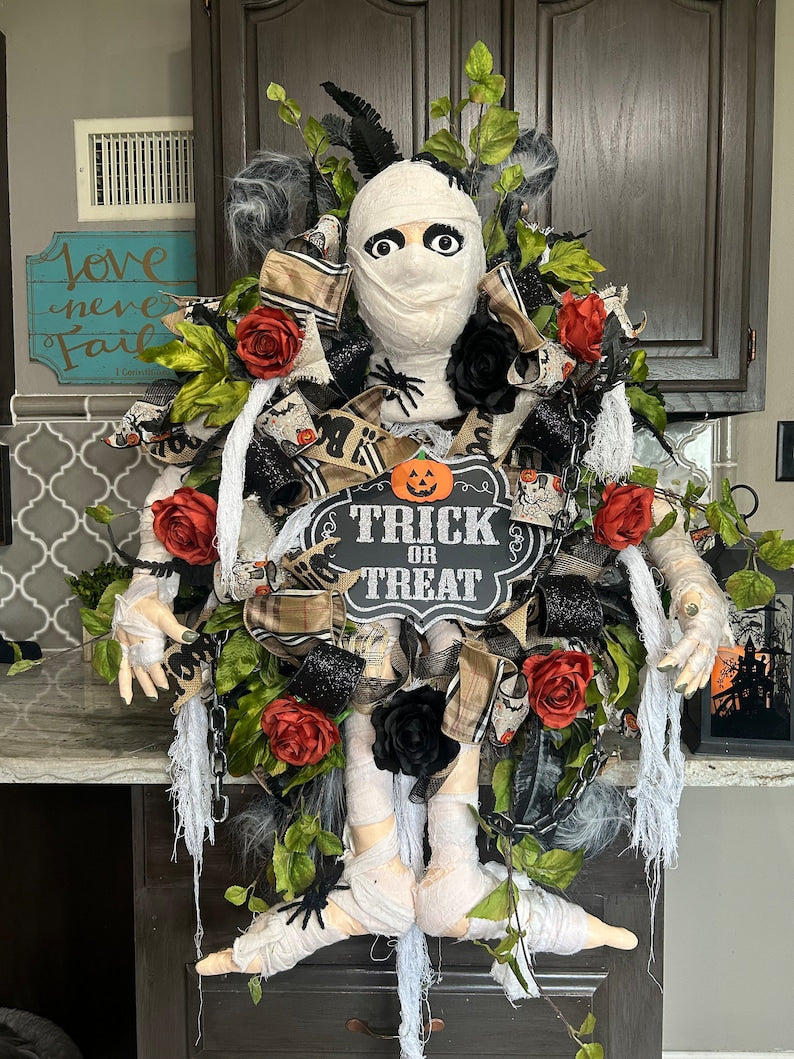 Halloween Wreath, Halloween Swag, Halloween Decor, Mummy Wreath, XL Wreath