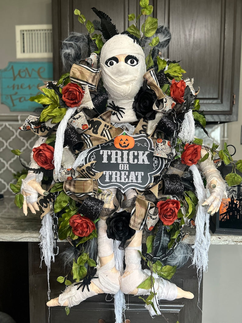 Halloween Wreath, Halloween Swag, Halloween Decor, Mummy Wreath, XL Wreath