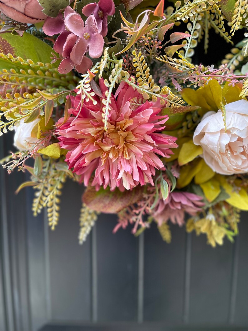 Modern Fall Wreath for Front Door,  Pink Fall Wreath, Outdoor Fall Wreath, Fall Wreaths for Door, Fall Door Wreath