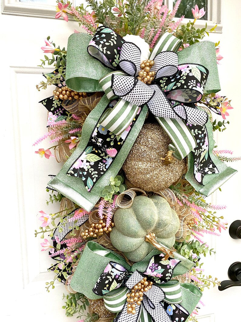Fall Front Door Swag, Fall Swag with Pumpkins, Fall Pumpkin Swag, Large Fall Wreath, Floral Swag, Autumn Door Swag