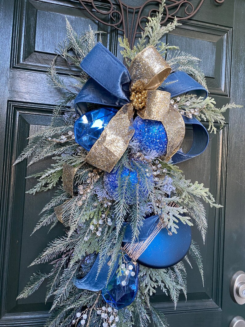 Blue swag, Christmas blue swag, jeweled swag