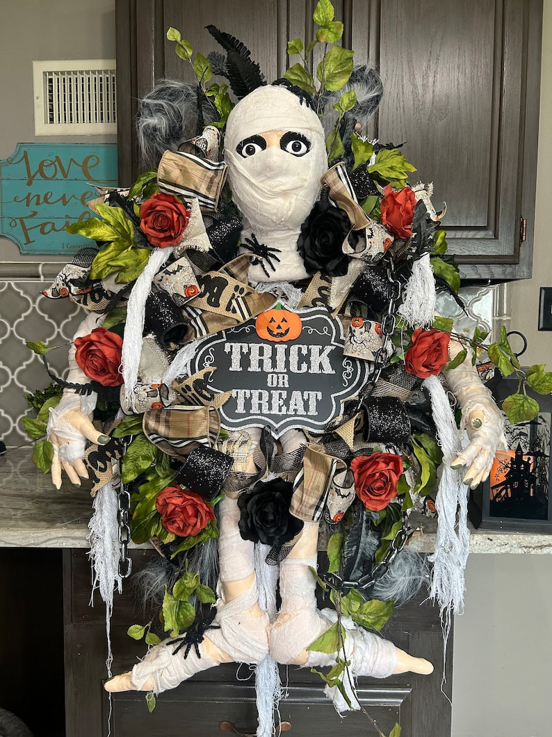 Halloween Wreath, Halloween Swag, Halloween Decor, Mummy Wreath, XL Wreath