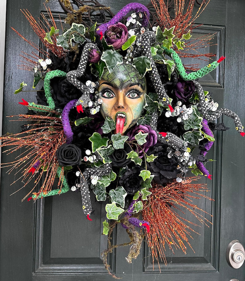 MEDUSA, Halloween wreath, fall wreath, Halloween door hanger, Mythology wreath