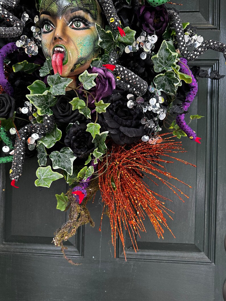 MEDUSA, Halloween wreath, fall wreath, Halloween door hanger, Mythology wreath
