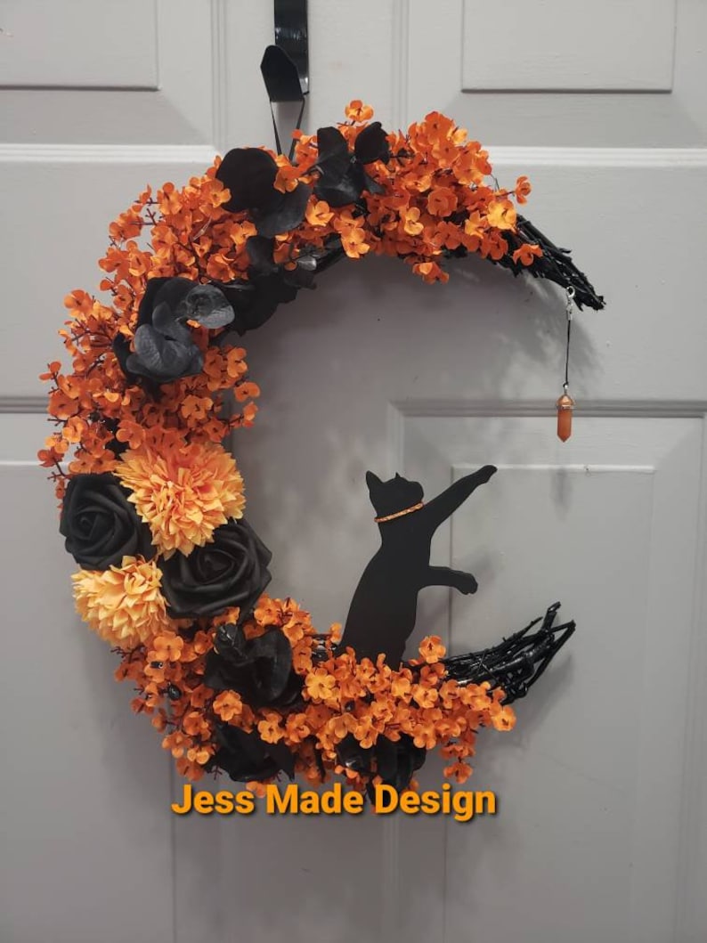 Halloween moon wreath, Cat wreath