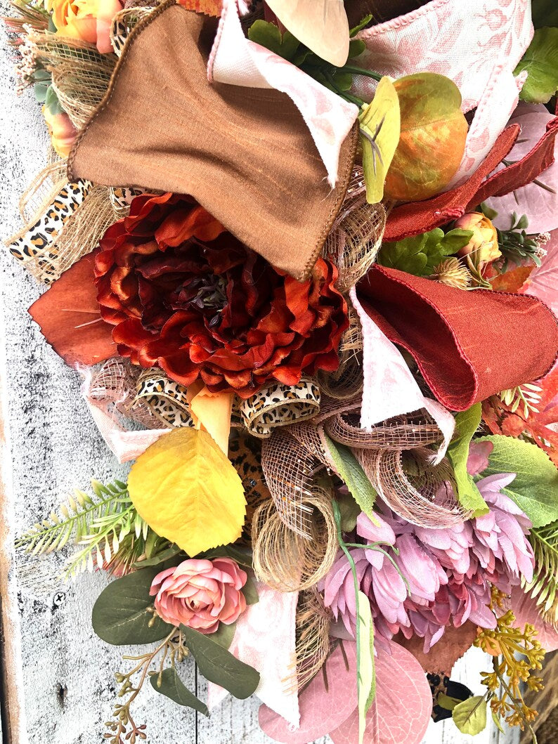 Fall wreath for front door, fall pumpkin wreath, fancy pumpkin wreath, large fall wreath, autumn wreath for front door, Thanksgiving wreath