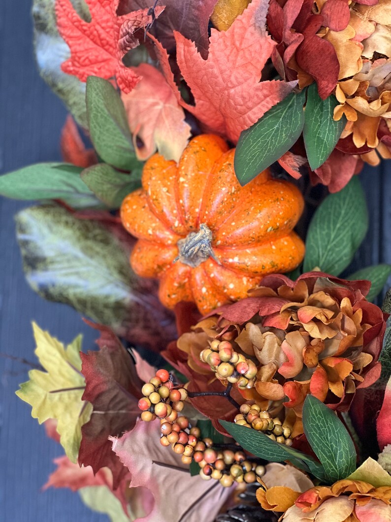 Fall Wreath For Front Door with Pumpkins, Florals, Pinecones, Maple Leaves and Berries - Indoor and Outdoor Fall Decor - Large Fall Wreath