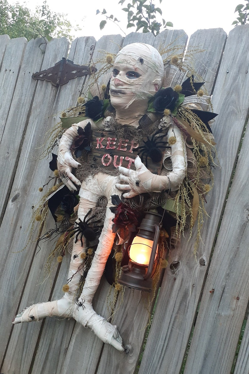 Mummy wreath, mummy attachment, spider wreath, scary wreath, scary Halloween decor, mummy, skeleton wreath, Halloween door swag, mummy, Fall