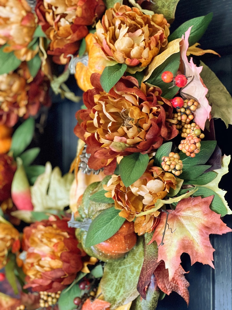 Fall Wreath For Front Door with Pumpkins, Florals, Pinecones, Maple Leaves and Berries - Indoor and Outdoor Fall Decor - Large Fall Wreath