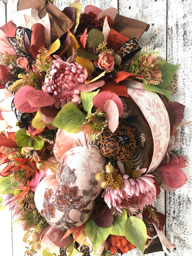 Fall wreath for front door, fall pumpkin wreath, fancy pumpkin wreath, large fall wreath, autumn wreath for front door, Thanksgiving wreath