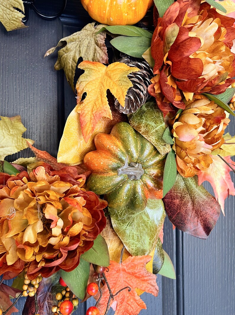 Fall Wreath For Front Door with Pumpkins, Florals, Pinecones, Maple Leaves and Berries - Indoor and Outdoor Fall Decor - Large Fall Wreath