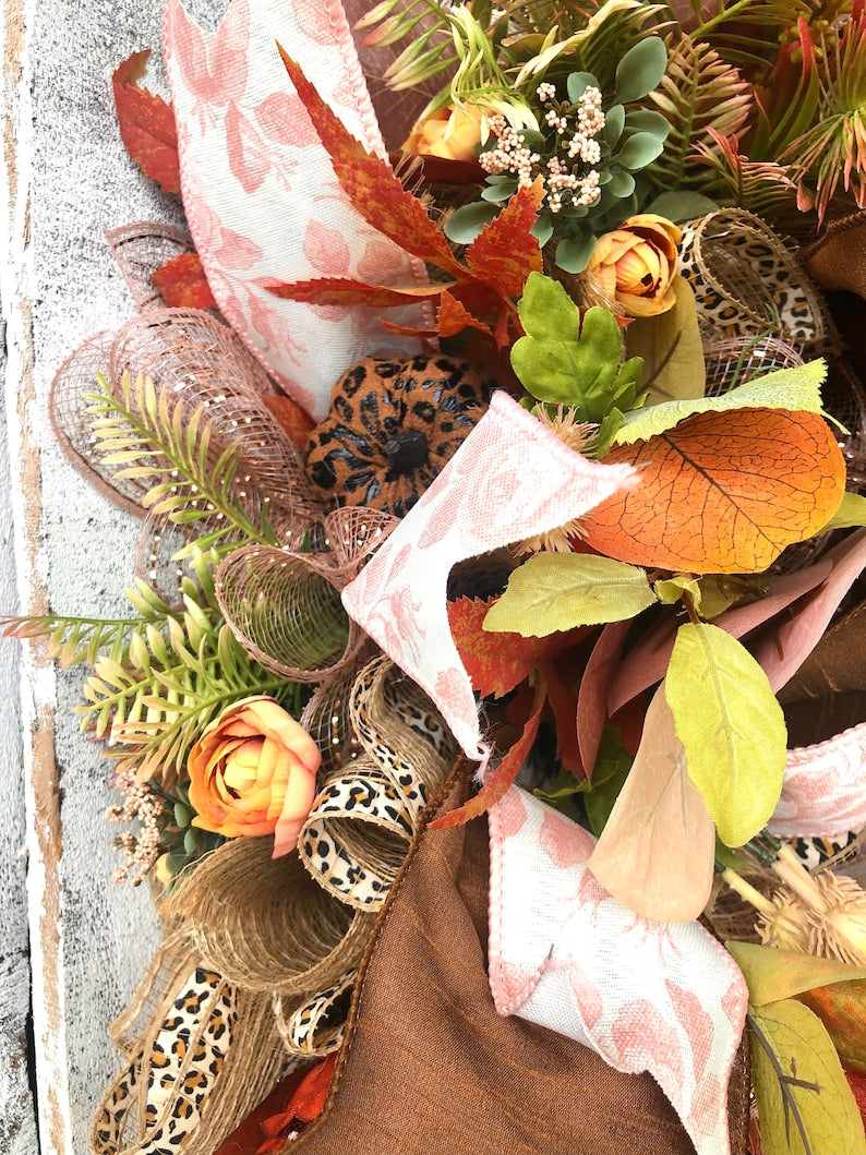 Fall wreath for front door, fall pumpkin wreath, fancy pumpkin wreath, large fall wreath, autumn wreath for front door, Thanksgiving wreath