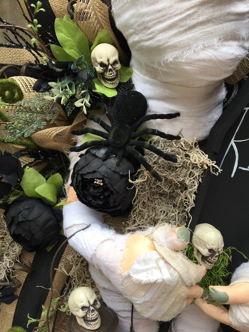 Mummy Wreath, Halloween Wreath,Spooky Decor,Halloween decorations,Mummy Decor,Mummy Wreath Attachment