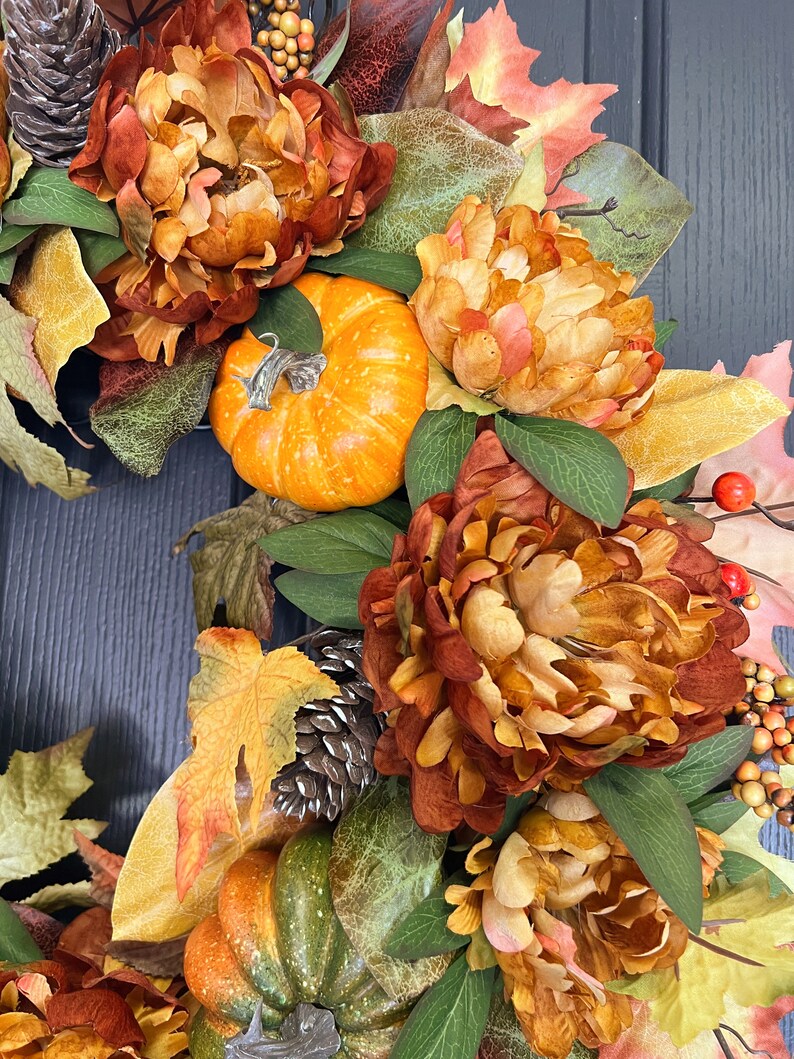 Fall Wreath For Front Door with Pumpkins, Florals, Pinecones, Maple Leaves and Berries - Indoor and Outdoor Fall Decor - Large Fall Wreath