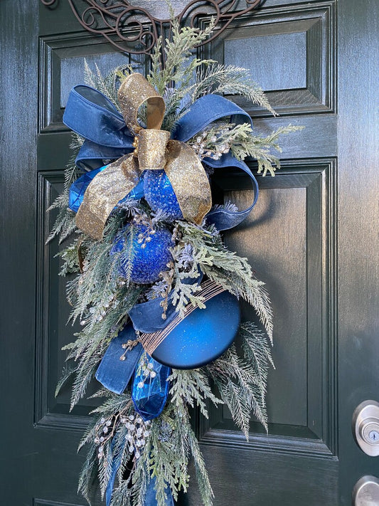 Blue swag, Christmas blue swag, jeweled swag
