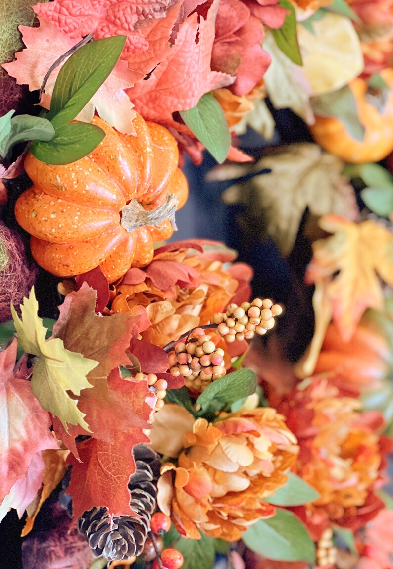 Fall Wreath For Front Door with Pumpkins, Florals, Pinecones, Maple Leaves and Berries - Indoor and Outdoor Fall Decor - Large Fall Wreath