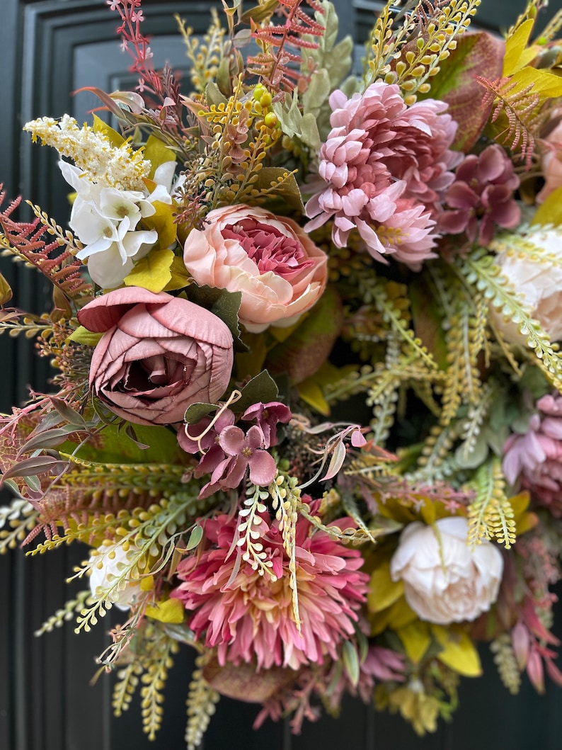 Modern Fall Wreath for Front Door,  Pink Fall Wreath, Outdoor Fall Wreath, Fall Wreaths for Door, Fall Door Wreath