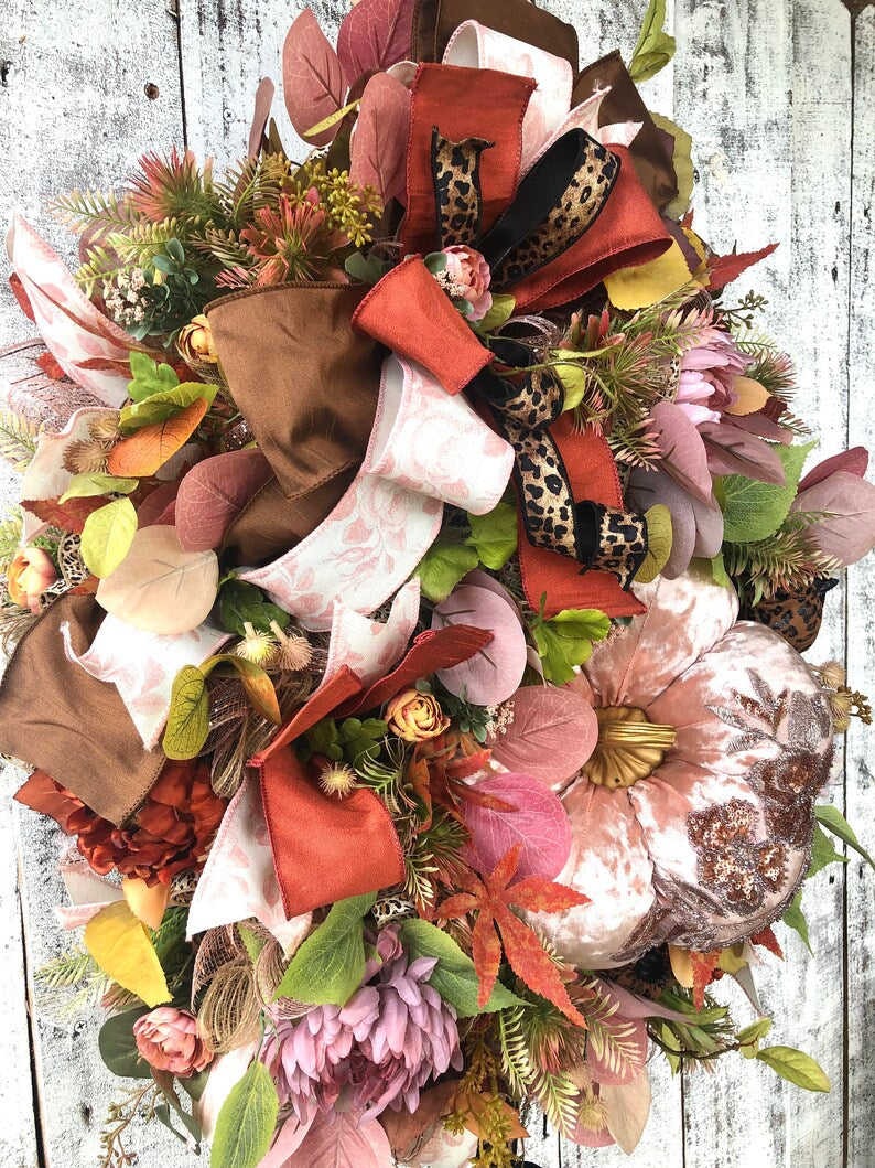 Fall wreath for front door, fall pumpkin wreath, fancy pumpkin wreath, large fall wreath, autumn wreath for front door, Thanksgiving wreath