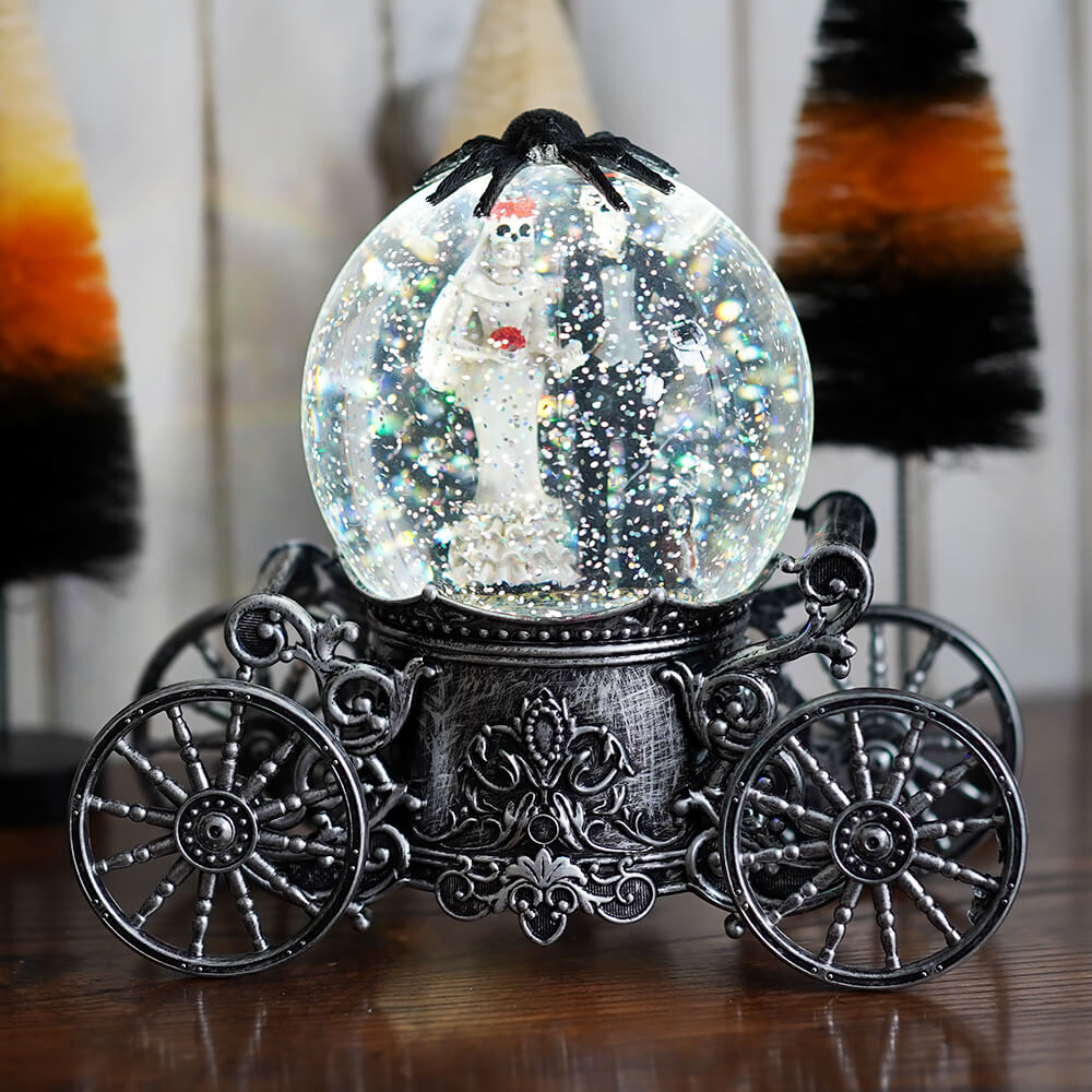 Lighted Halloween Bride & Groom Spinning Water Globe Carriage