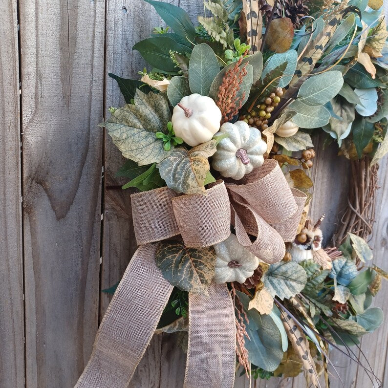 Fall Wreaths for Front Door Wreath, Neutral Fall Wreath, Cream Pumpkin Wreath, Large Fall Wreath, Fall Farmhouse Wreath, Large Fall Wreath