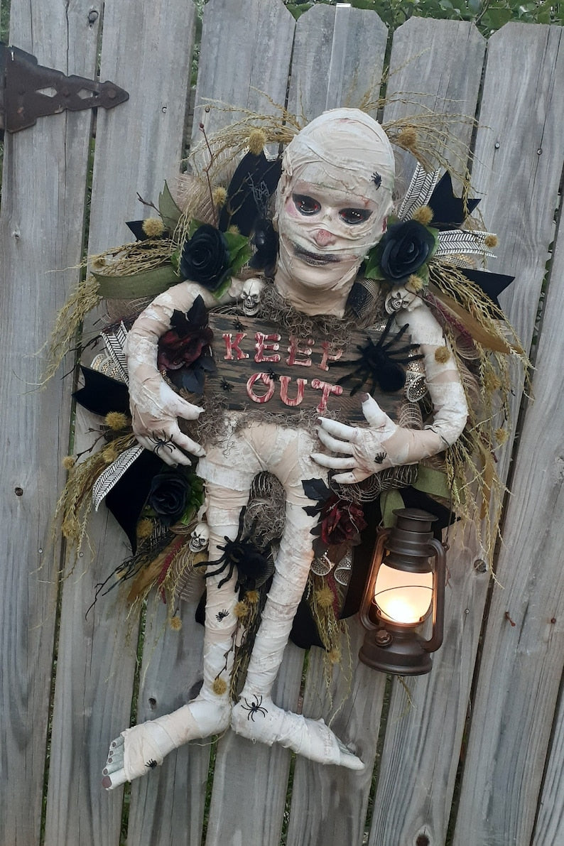 Mummy wreath, mummy attachment, spider wreath, scary wreath, scary Halloween decor, mummy, skeleton wreath, Halloween door swag, mummy, Fall