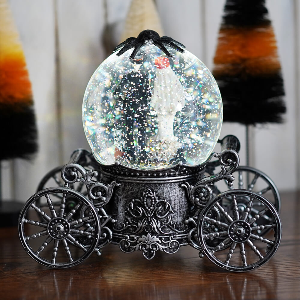 Lighted Halloween Bride & Groom Spinning Water Globe Carriage