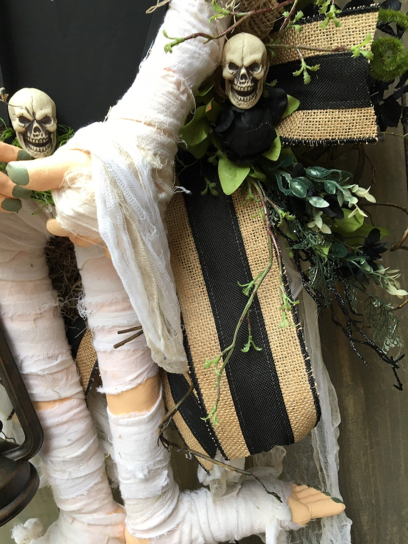 Mummy Wreath, Halloween Wreath,Spooky Decor,Halloween decorations,Mummy Decor,Mummy Wreath Attachment